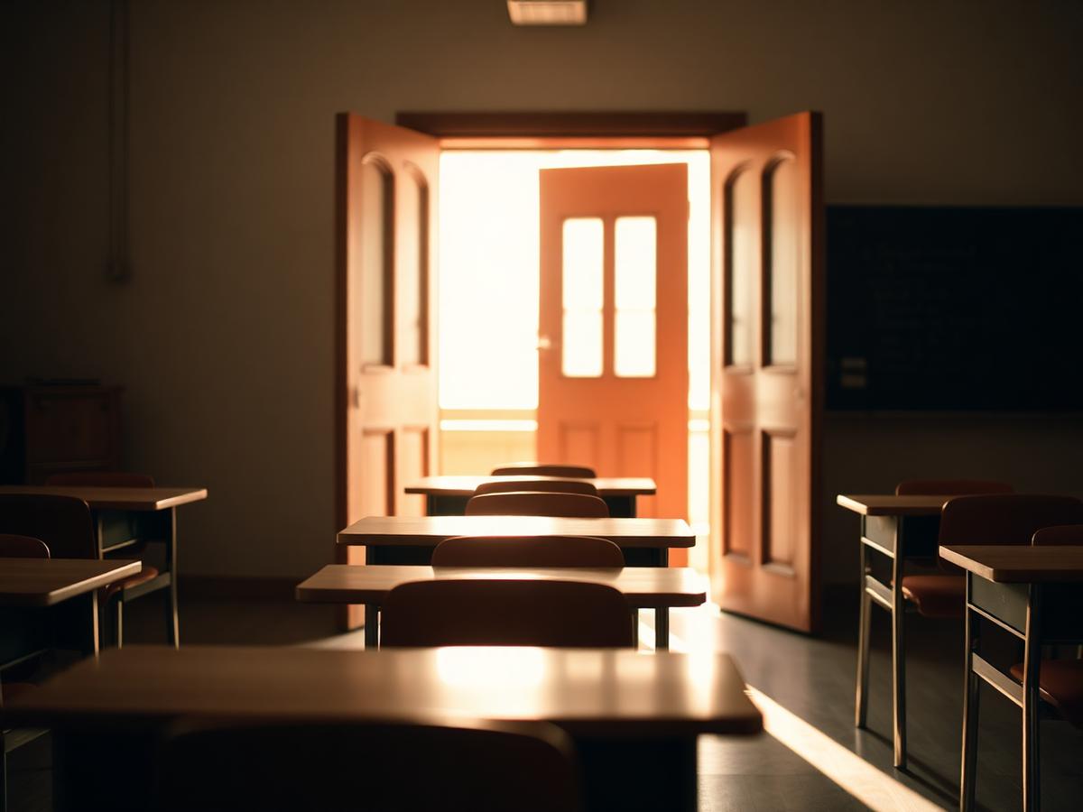 Warm afternoon light in an empty classroom